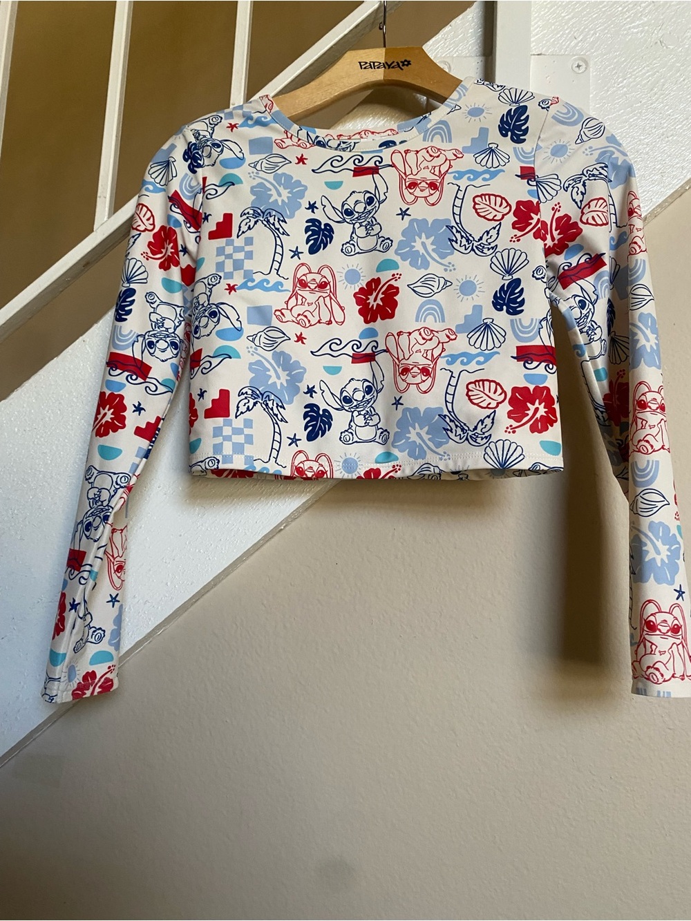 Cat & Jack Kids Long Sleeve Swim Top - White with Red & Blue Print